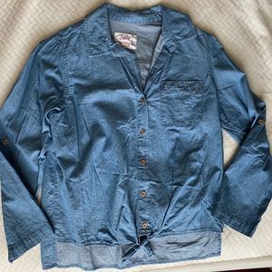JUSTICE Button Down Denim Long Sleeve w/ front knot Shirt Size 16